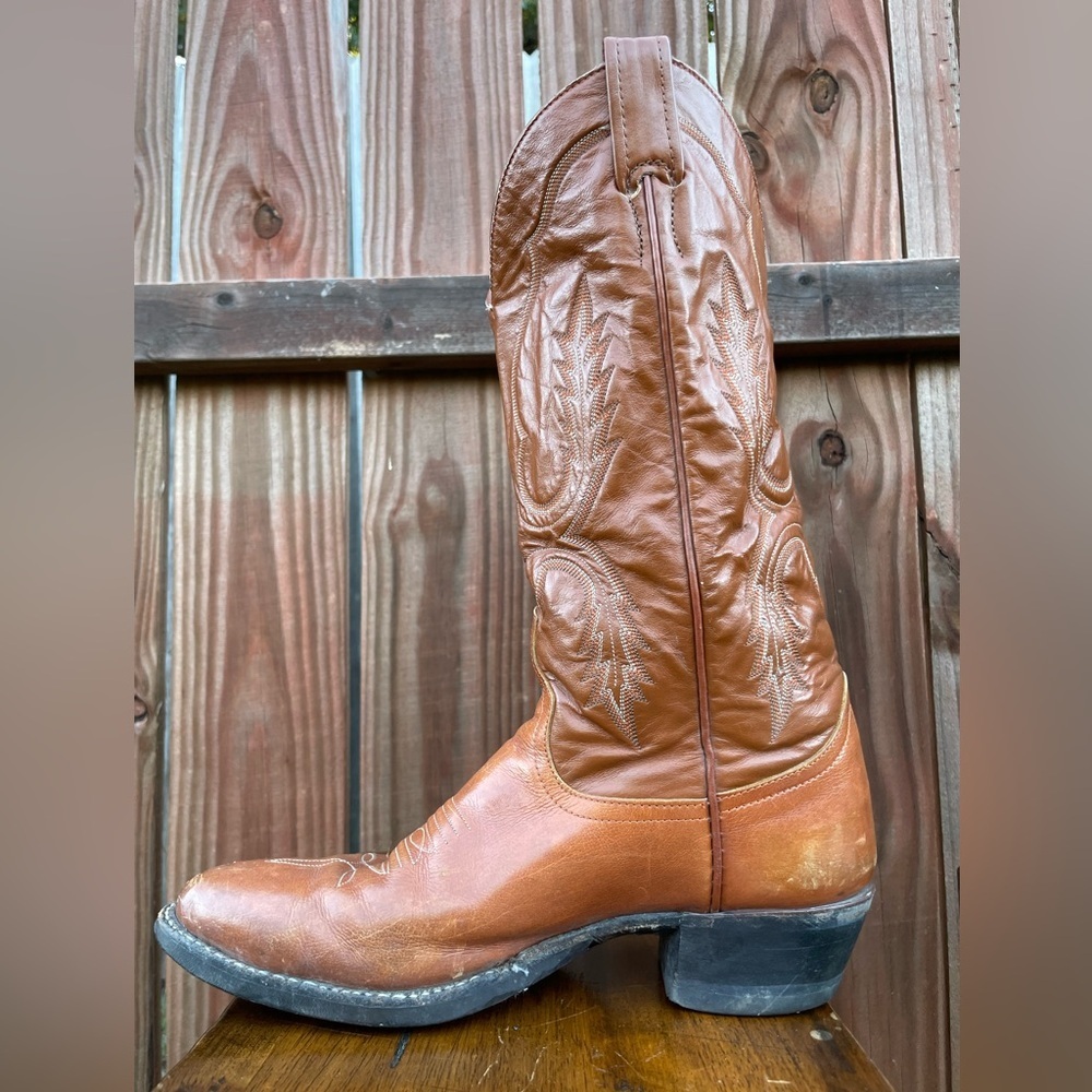 Vintage 1990’s Larry Mahan’s Brown Leather Cowboy Boots cognac leather - Picture 6 of 16